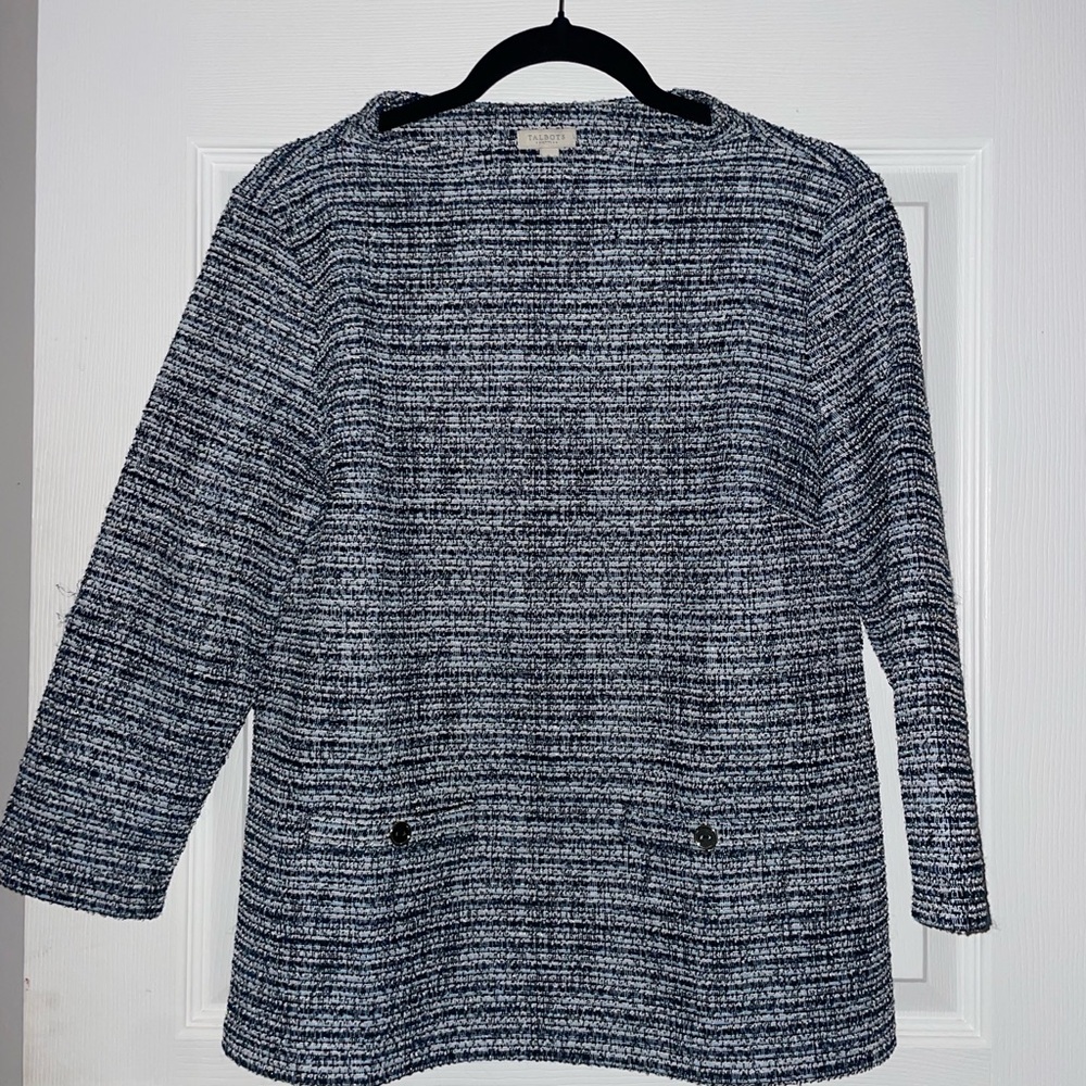 Talbots Navy and White Textured Coatigan